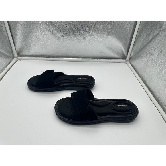 Shoes - Black Memory Foam Slide Sandals Adjustable Hook Loop Strap Women Size M